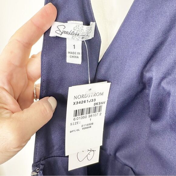 Speechless Junior Halter Style Chiffon Navy Cocktail Dress with Pearl Collar 1 - Picture 12 of 16